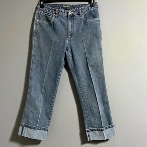 French Cuff Straight-Leg cropped Blue Jeans with Cuffed Hem size 10